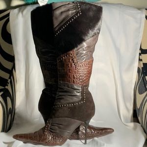 Aldo Brown Multi Textured Heeled Boot